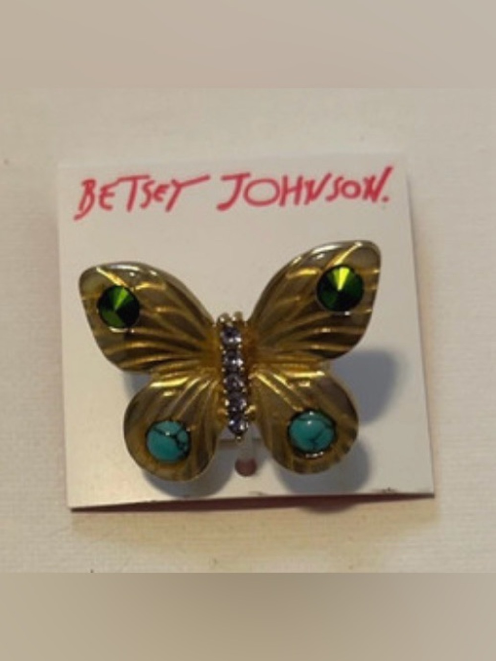 BETSEY JOHNSON Multi-Stone Antiqued Gold Butterfly Boho Ring Part of Set NEW NWT